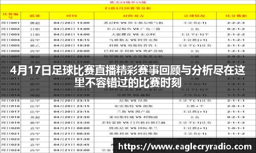 4月17日足球比赛直播精彩赛事回顾与分析尽在这里不容错过的比赛时刻